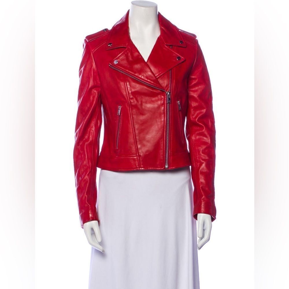 DONNA ICONIC LEATHER BIKER JACKET | RED